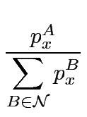 $\displaystyle {\frac{{p^A_x}}{{\displaystyle\sum_{B \in\mathcal{N}} p^B_x}}}$
